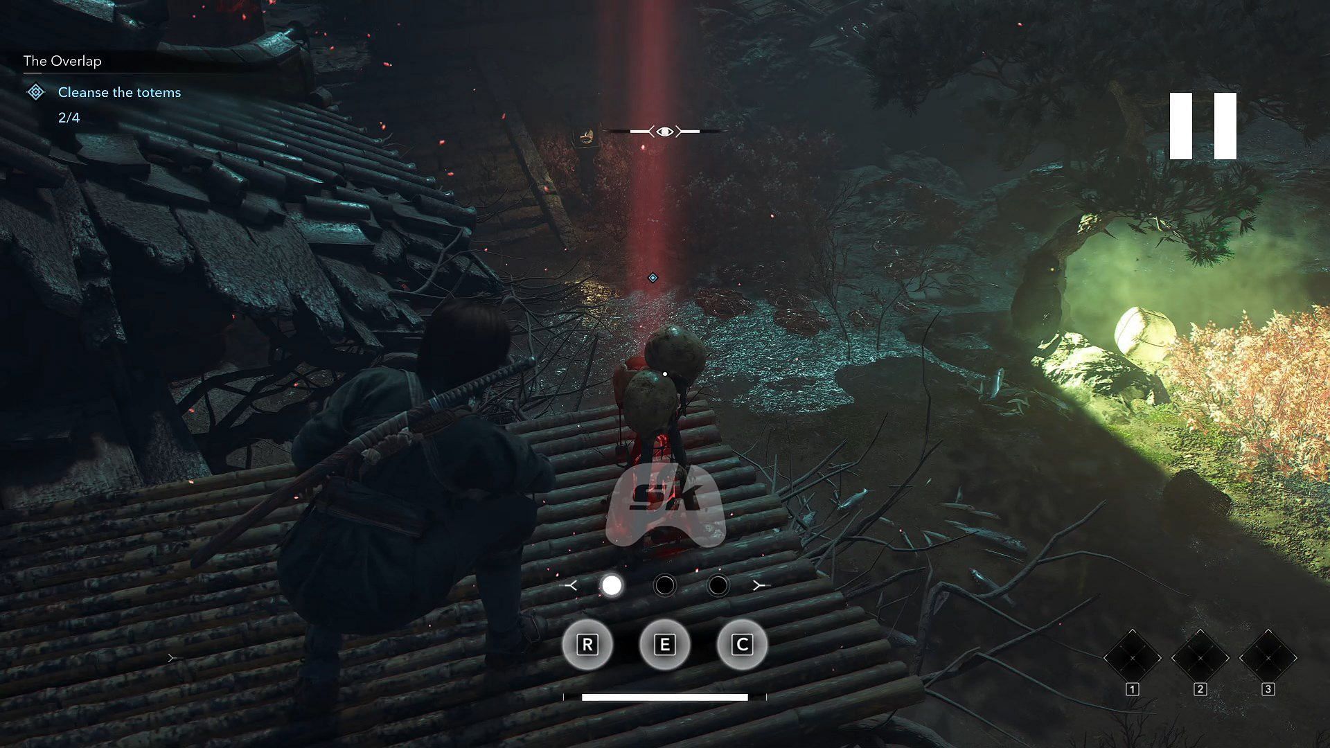 Cleanse the totems by pressing the correct buttons (Image via Sportskeeda Gaming // Ubisoft)